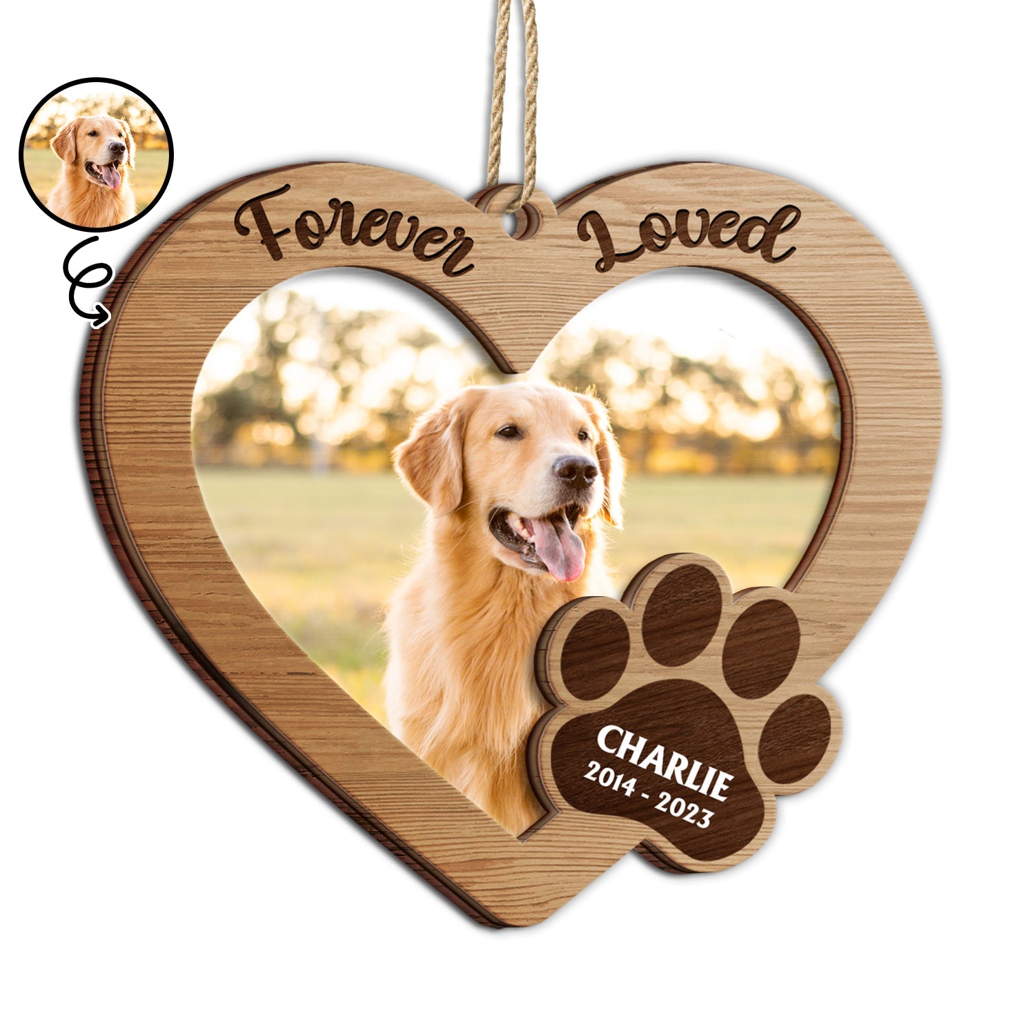 Custom Photo Forever Loved - Memorial, Christmas Gifts For Dog Lovers, Cat Lovers - Personalized 2-Layered Wooden Ornament ORNA1210