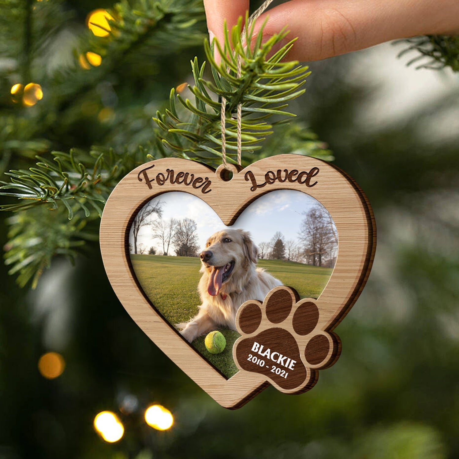 Custom Photo Forever Loved - Memorial, Christmas Gifts For Dog Lovers, Cat Lovers - Personalized 2-Layered Wooden Ornament ORNA1210
