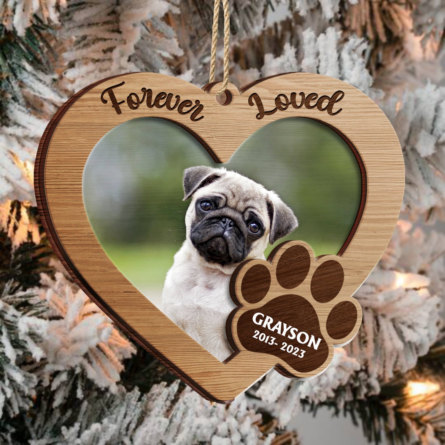 Custom Photo Forever Loved - Memorial, Christmas Gifts For Dog Lovers, Cat Lovers - Personalized 2-Layered Wooden Ornament ORNA1210