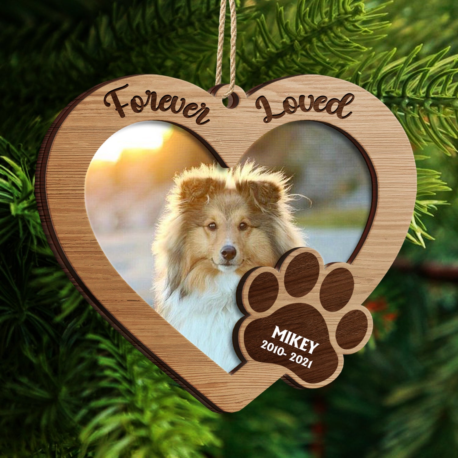 Custom Photo Forever Loved - Memorial, Christmas Gifts For Dog Lovers, Cat Lovers - Personalized 2-Layered Wooden Ornament ORNA1210