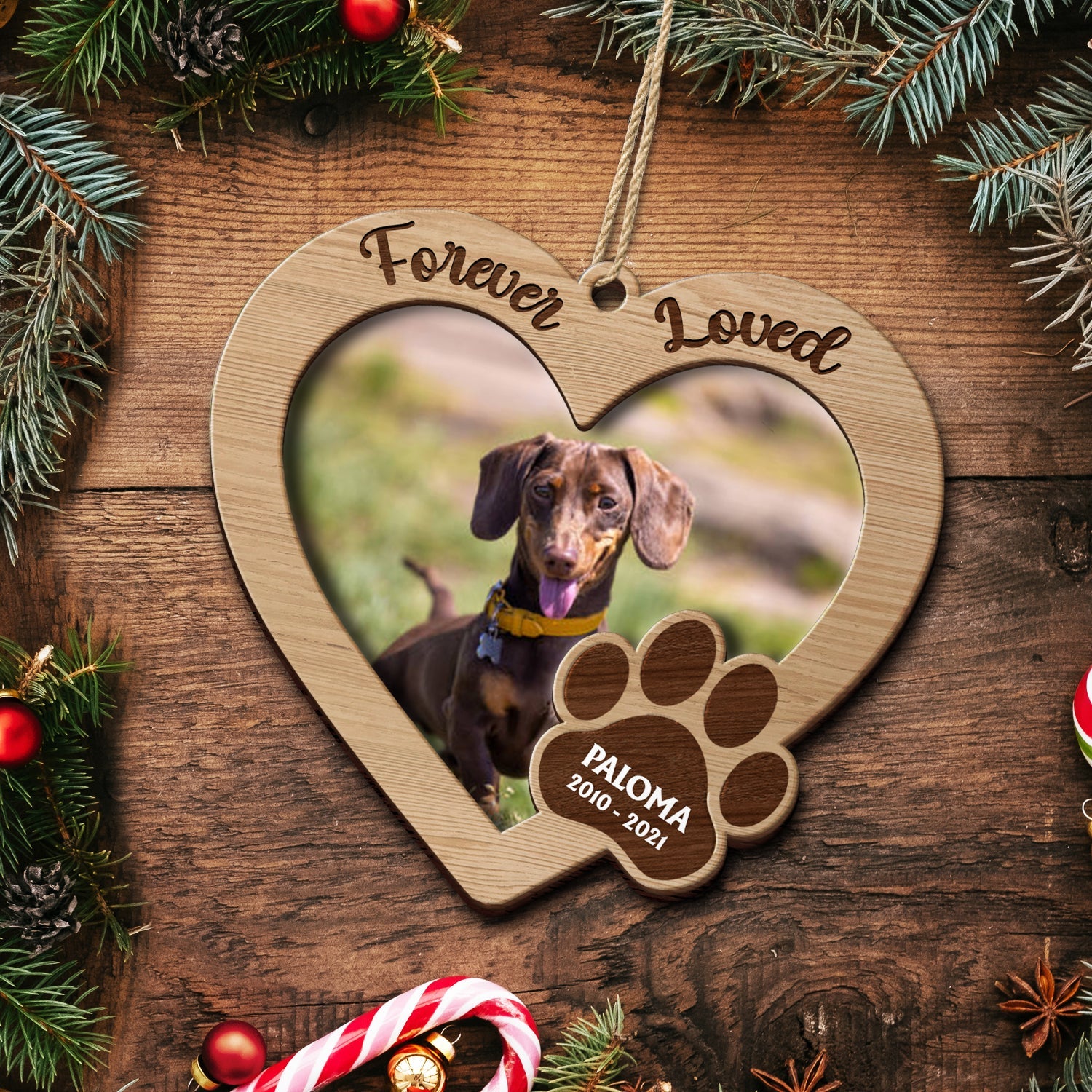 Custom Photo Forever Loved - Memorial, Christmas Gifts For Dog Lovers, Cat Lovers - Personalized 2-Layered Wooden Ornament ORNA1210