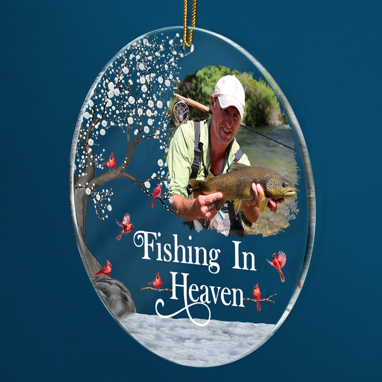 Custom Photo Fishing In Heaven - Memorial Gift For Family, Friends, Siblings, Fisherman - Personalized Circle Acrylic Ornament ORNA1210