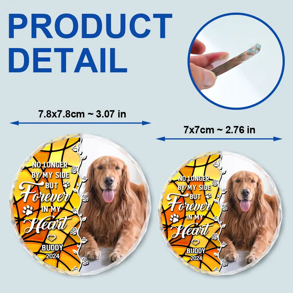 Custom Photo No Longer By Our Side Dog Cat Pet Memorial Heart - Personalized Circle Glass Ornament ORNA1210