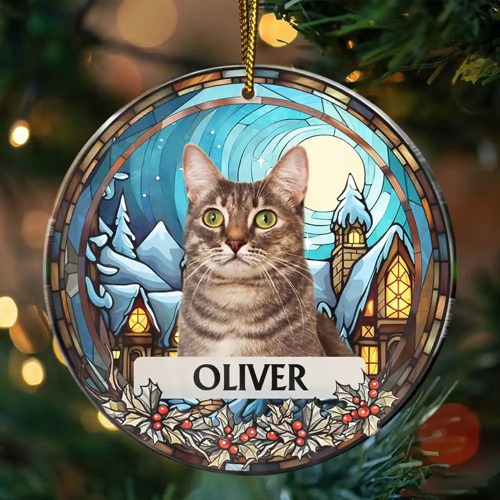 Custom Photo Christmas Memorial Family Dog Cat - Personalized Circle Acrylic Ornament ORNA1210