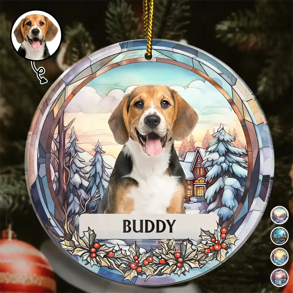 Custom Photo Christmas Memorial Family Dog Cat - Personalized Circle Acrylic Ornament ORNA1210