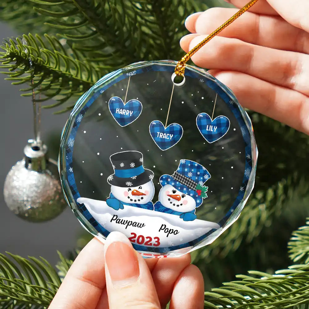 Papa Nana Snowman Christmas Grandparents - Personalized Circle Glass Ornament ORNA1210