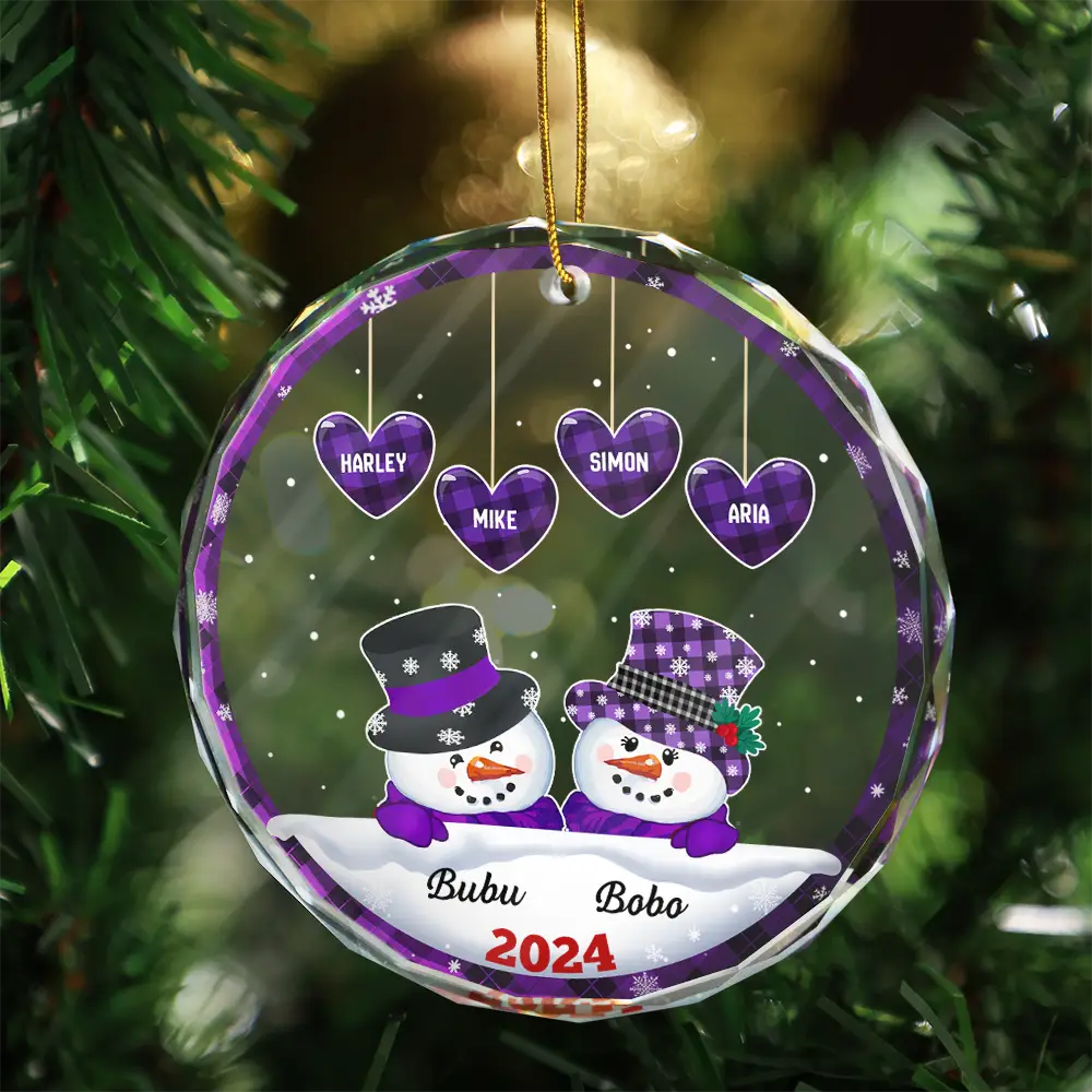 Papa Nana Snowman Christmas Grandparents - Personalized Circle Glass Ornament ORNA1210