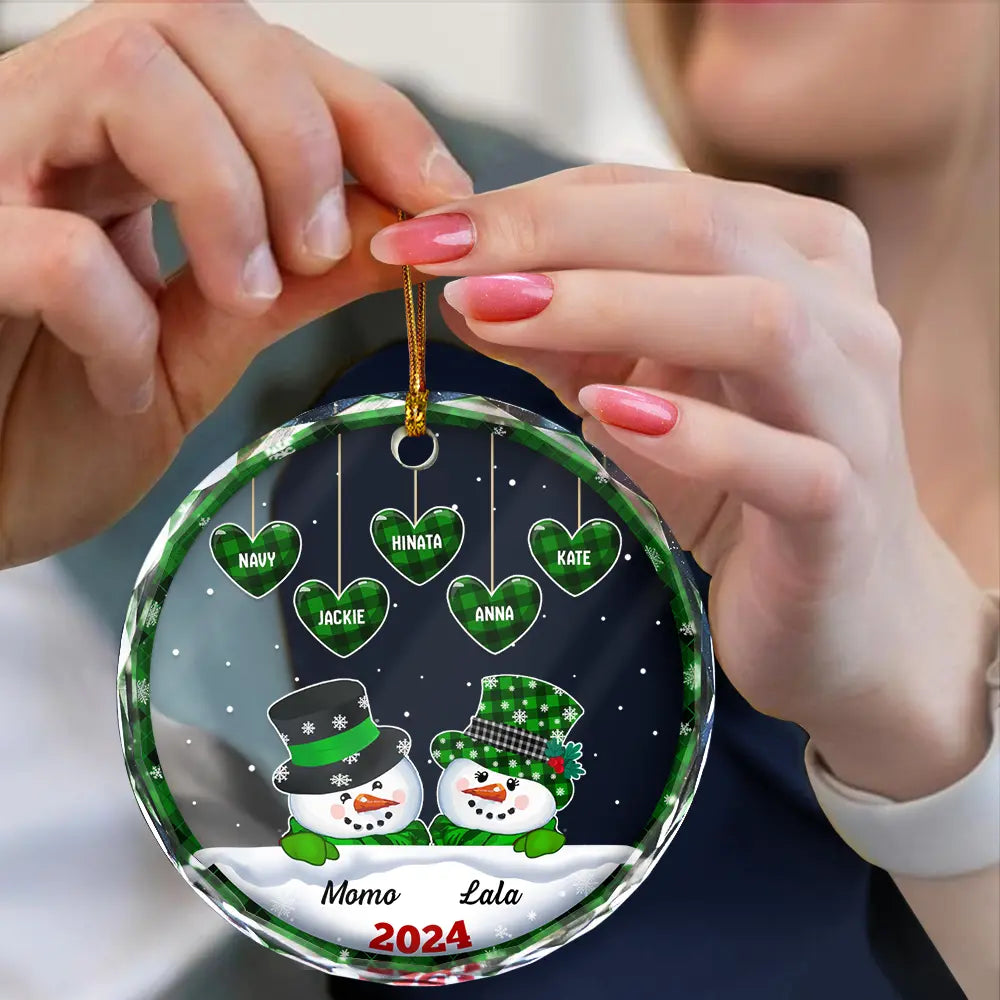 Papa Nana Snowman Christmas Grandparents - Personalized Circle Glass Ornament ORNA1210