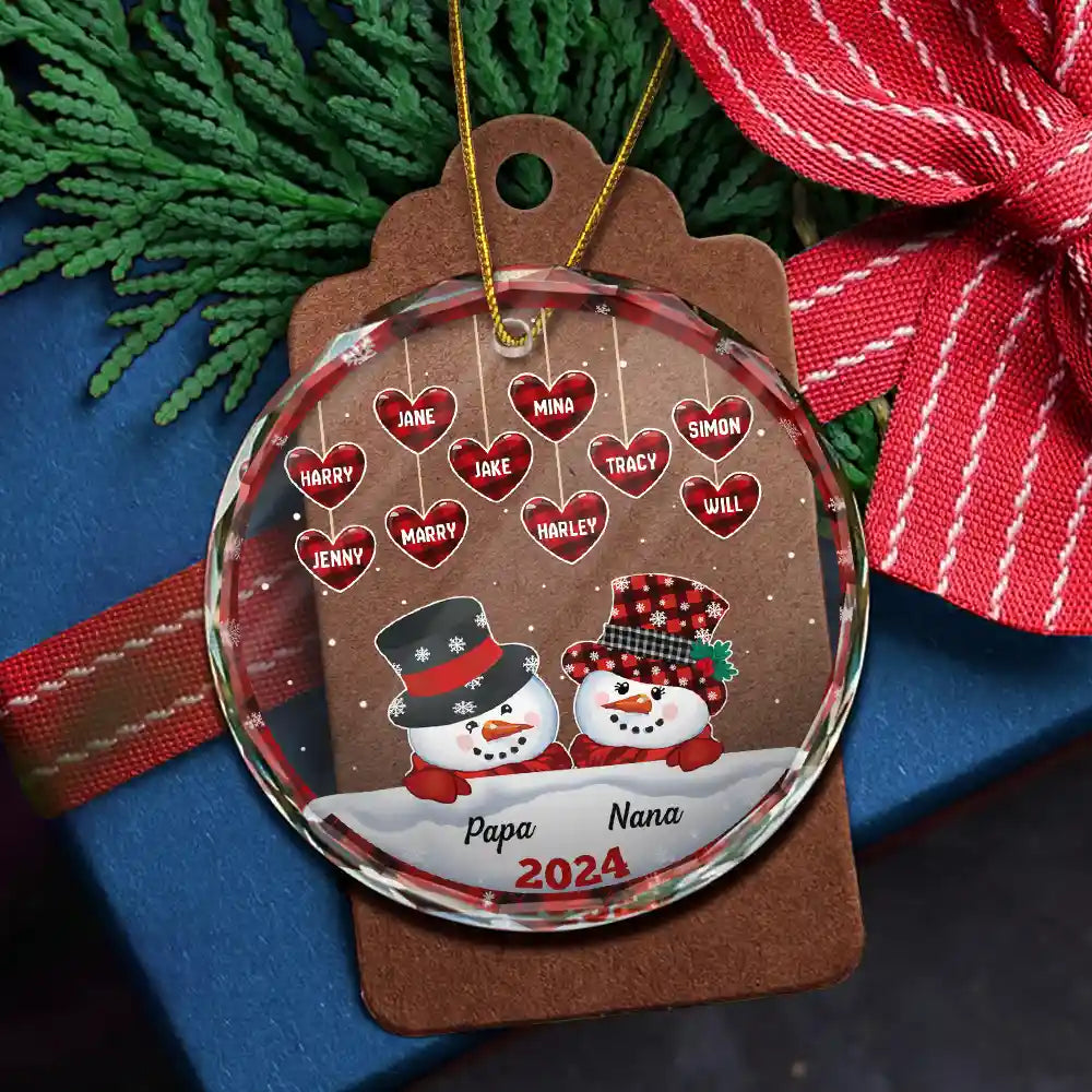 Papa Nana Snowman Christmas Grandparents - Personalized Circle Glass Ornament ORNA1210