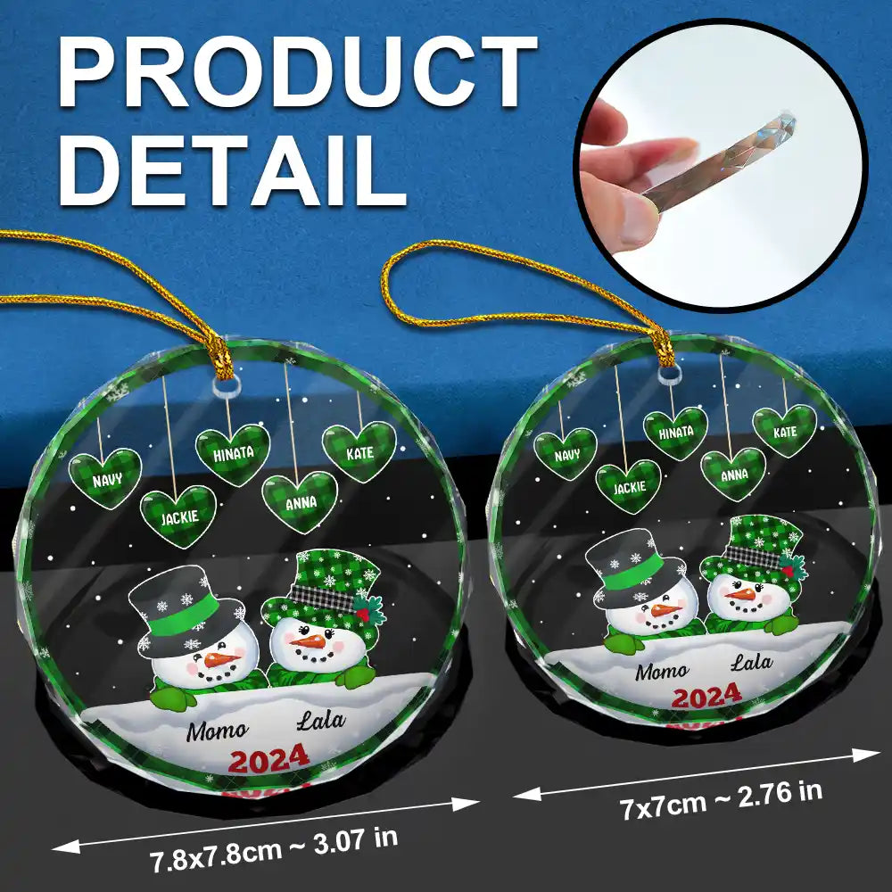 Papa Nana Snowman Christmas Grandparents - Personalized Circle Glass Ornament ORNA1210