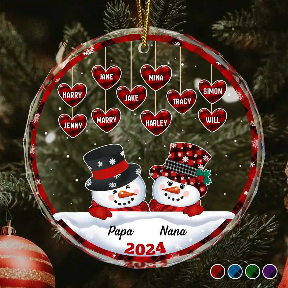 Papa Nana Snowman Christmas Grandparents - Personalized Circle Glass Ornament ORNA1210