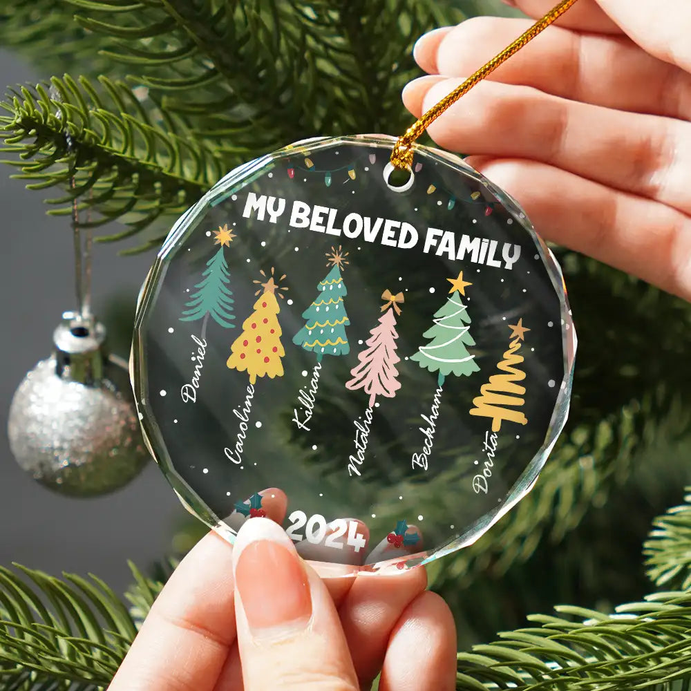 Family Colorful Christmas Trees - Personalized Circle Glass Ornament ORNA1210