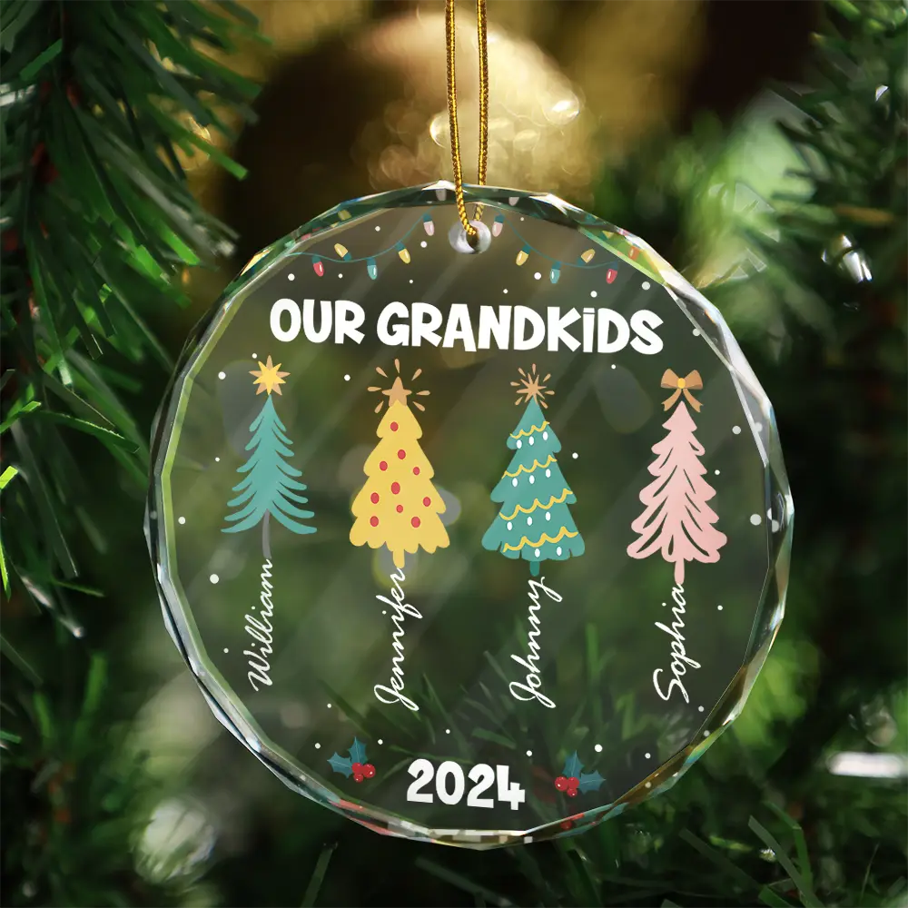 Family Colorful Christmas Trees - Personalized Circle Glass Ornament ORNA1210