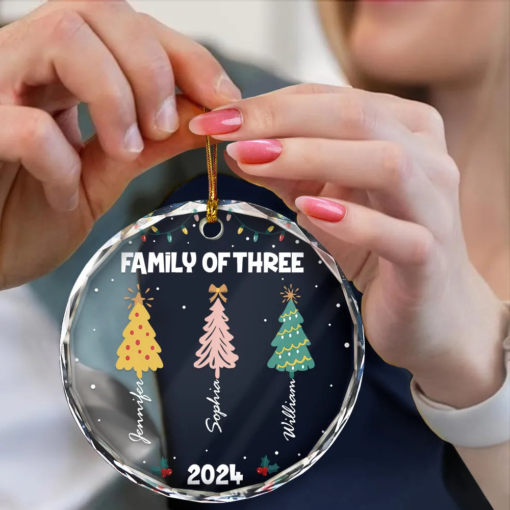 Family Colorful Christmas Trees - Personalized Circle Glass Ornament ORNA1210