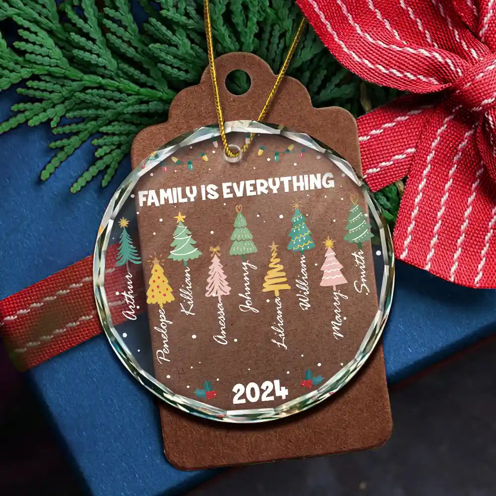Family Colorful Christmas Trees - Personalized Circle Glass Ornament ORNA1210