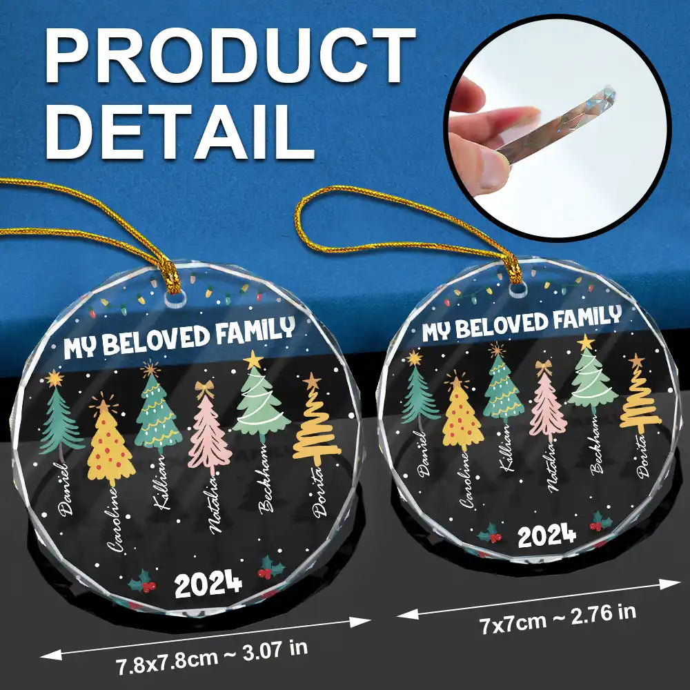 Family Colorful Christmas Trees - Personalized Circle Glass Ornament ORNA1210