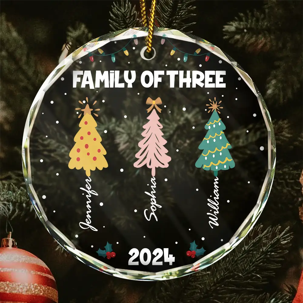 Family Colorful Christmas Trees - Personalized Circle Glass Ornament ORNA1210