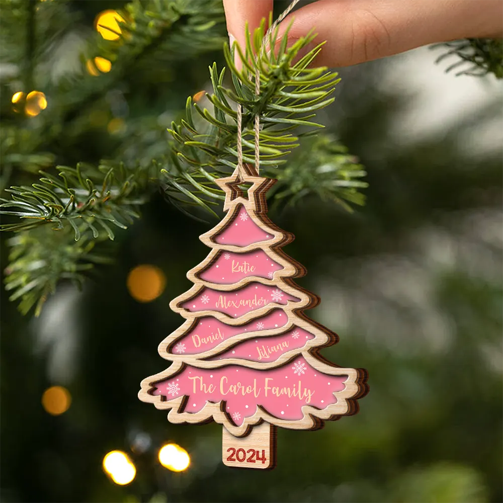 Christmas Tree Family Bestie Custom Names Version 3 - Personalized 2-Layered Wooden Ornament ORNA1210