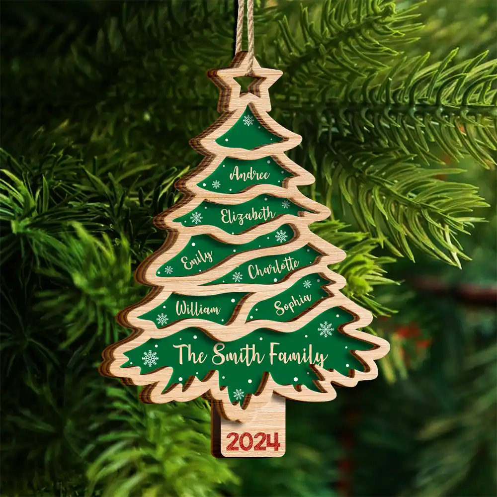 Christmas Tree Family Bestie Custom Names Version 3 - Personalized 2-Layered Wooden Ornament ORNA1210