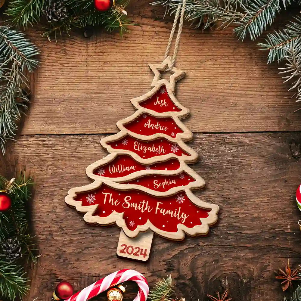 Christmas Tree Family Bestie Custom Names Version 3 - Personalized 2-Layered Wooden Ornament ORNA1210