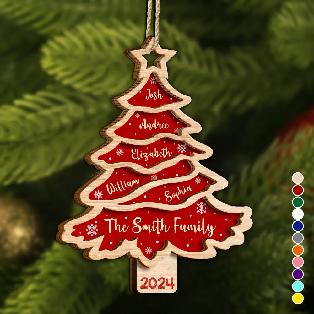 Christmas Tree Family Bestie Custom Names Version 3 - Personalized 2-Layered Wooden Ornament ORNA1210