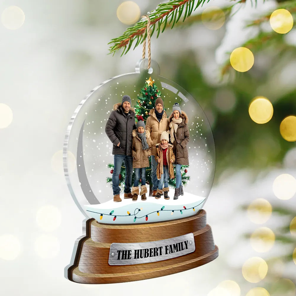 Custom Photo Family Snow Globe Winter Theme - Personalized 2-Layered Mix Ornament ORNA1210