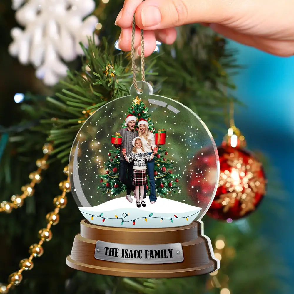 Custom Photo Family Snow Globe Winter Theme - Personalized 2-Layered Mix Ornament ORNA1210