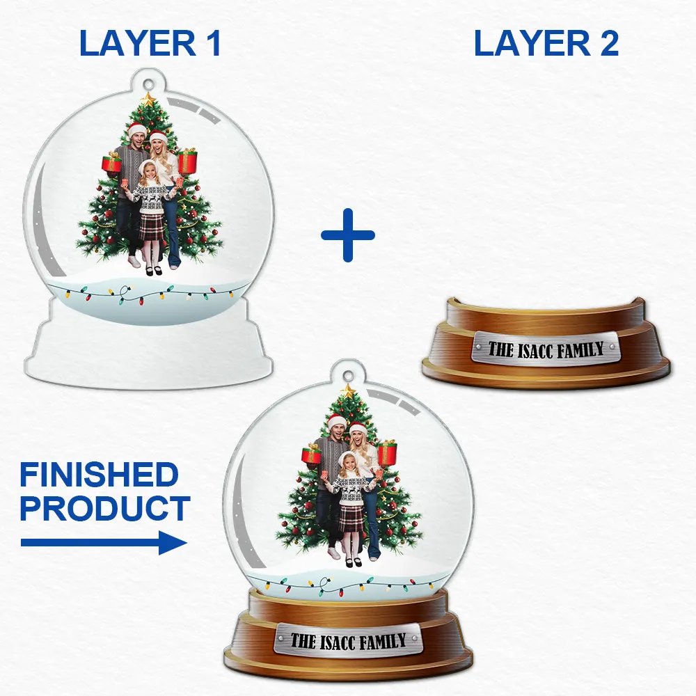 Custom Photo Family Snow Globe Winter Theme - Personalized 2-Layered Mix Ornament ORNA1210