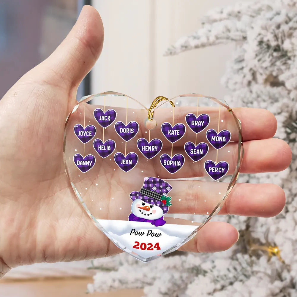 Papa Nana Snowman Christmas Grandparents - Personalized Heart Shaped Glass Ornament ORNA1210