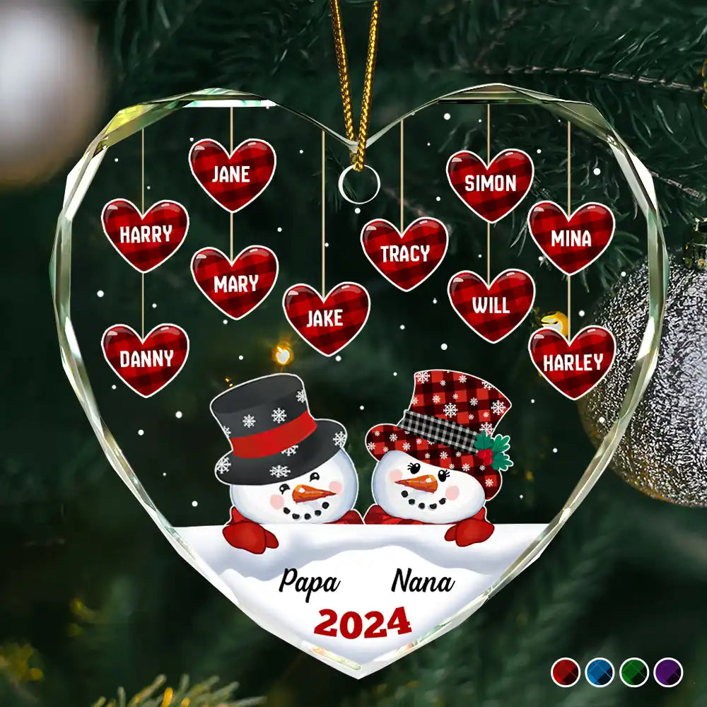 Papa Nana Snowman Christmas Grandparents - Personalized Heart Shaped Glass Ornament ORNA1210
