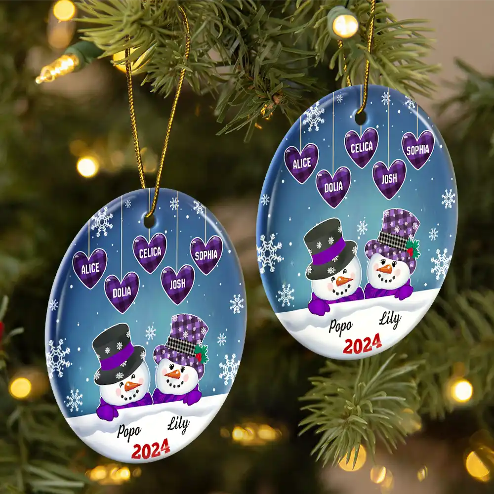 Papa Nana Snowman Christmas Grandparents - Personalized Circle Ceramic Ornament ORNA1210