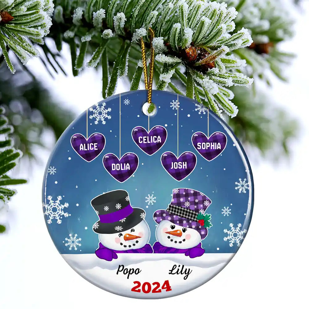 Papa Nana Snowman Christmas Grandparents - Personalized Circle Ceramic Ornament ORNA1210