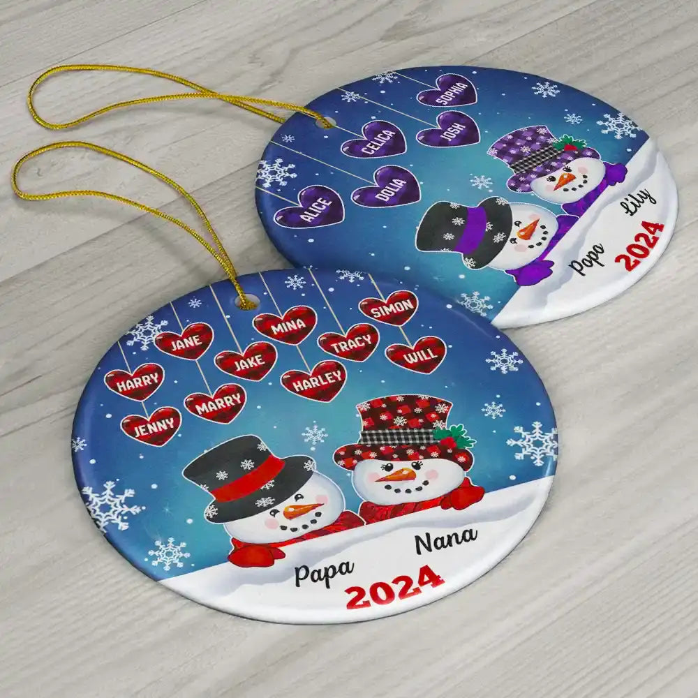 Papa Nana Snowman Christmas Grandparents - Personalized Circle Ceramic Ornament ORNA1210