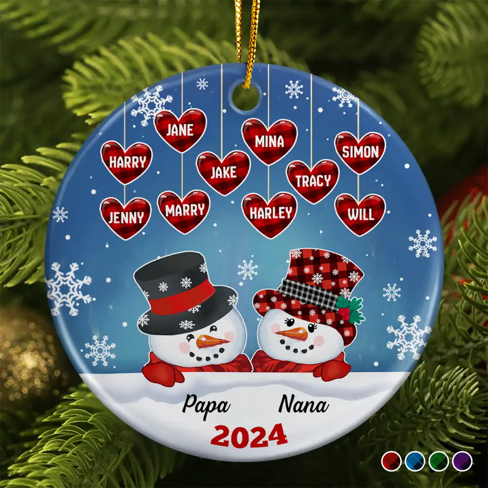 Papa Nana Snowman Christmas Grandparents - Personalized Circle Ceramic Ornament ORNA1210