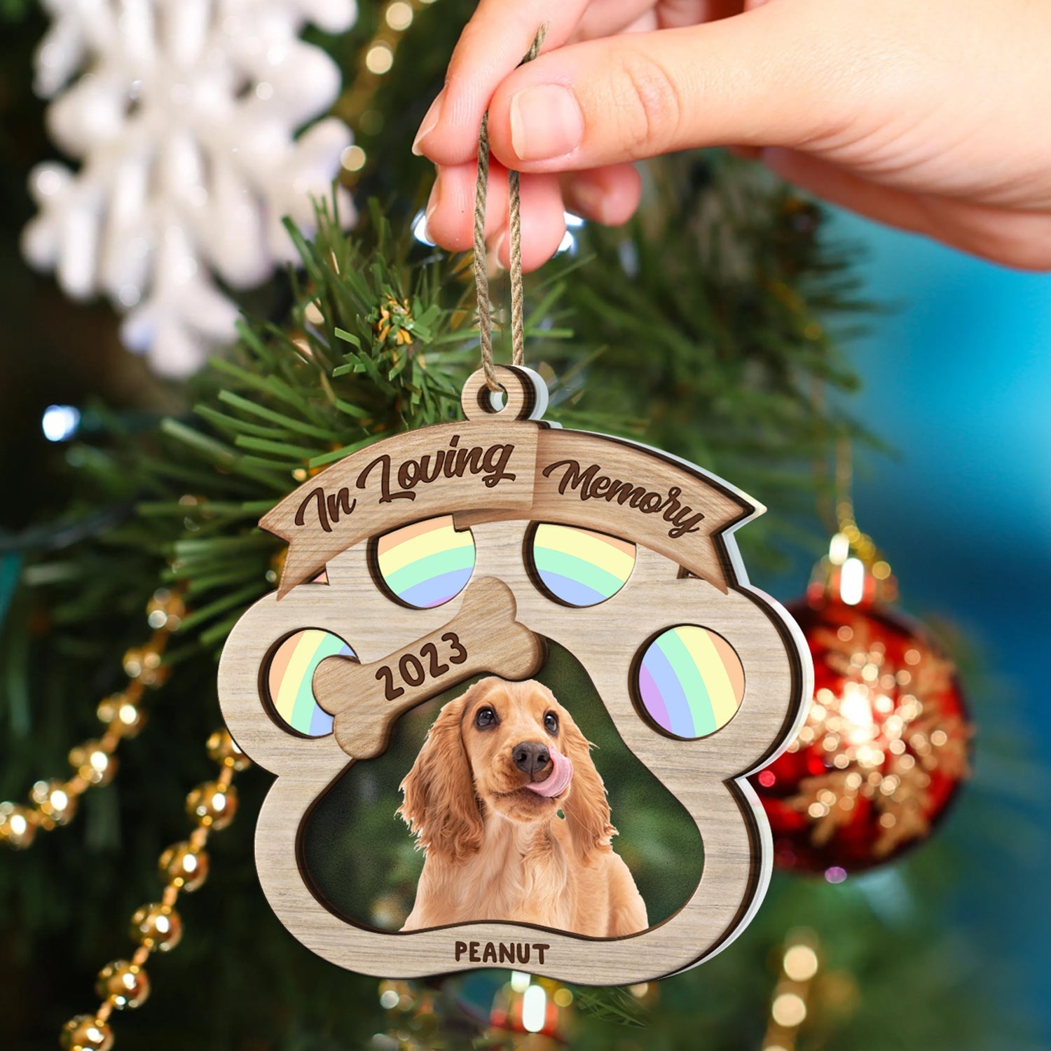Custom Photo In Loving Memory - Christmas Sympathy Gift For Dog Lovers - Personalized 2-Layered Mix Ornament ORNA1210