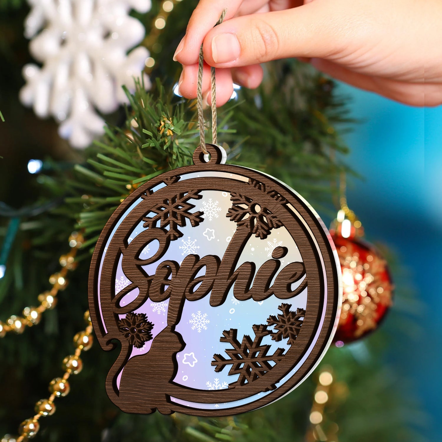 Cat Shaped And Name - Christmas Gift For Cat Lovers - Personalized 2-Layered Mix Ornament ORNA1210