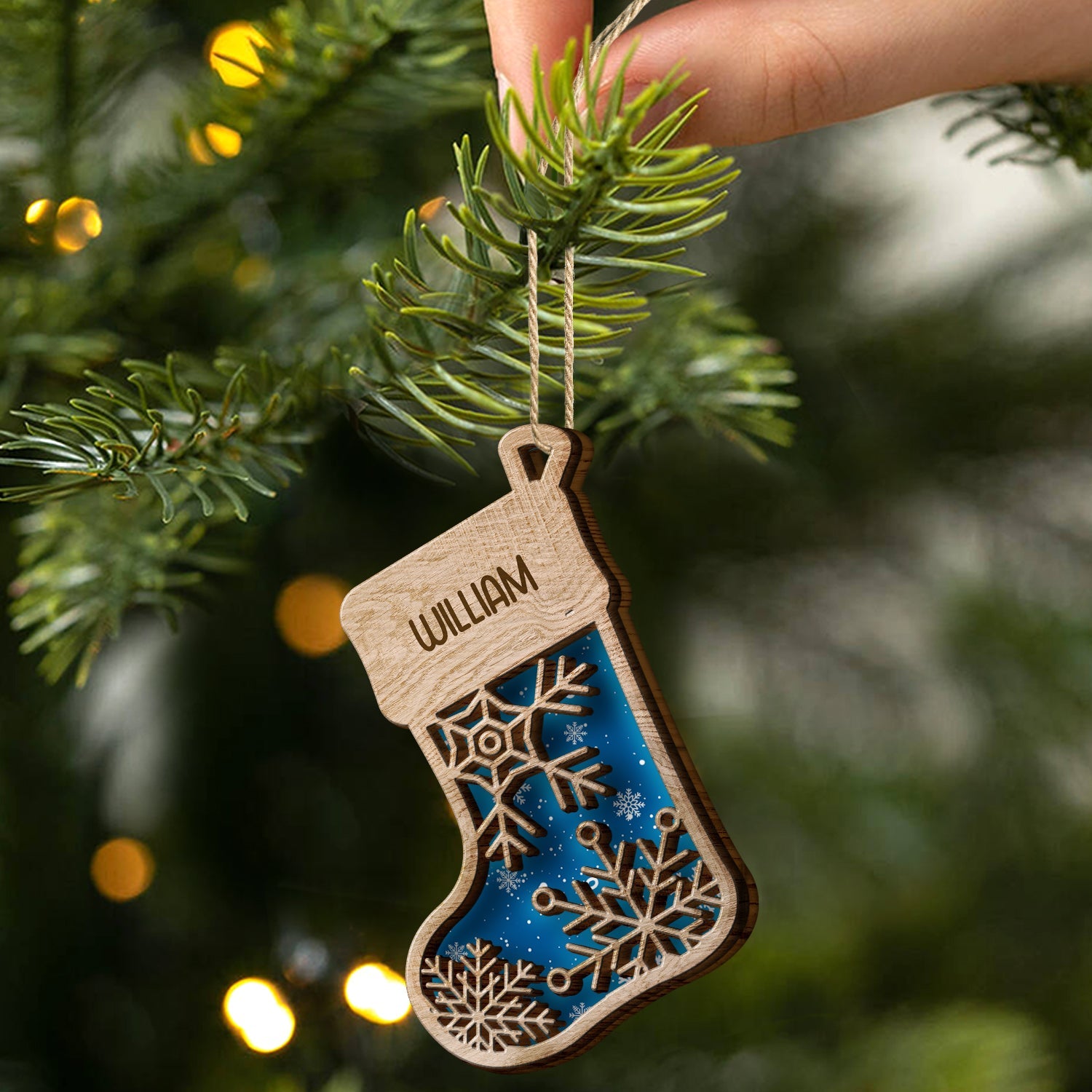 Snowflakes Stocking - Christmas Gift For The Loved One - Personalized 2-Layered Wooden Ornament ORNA1210