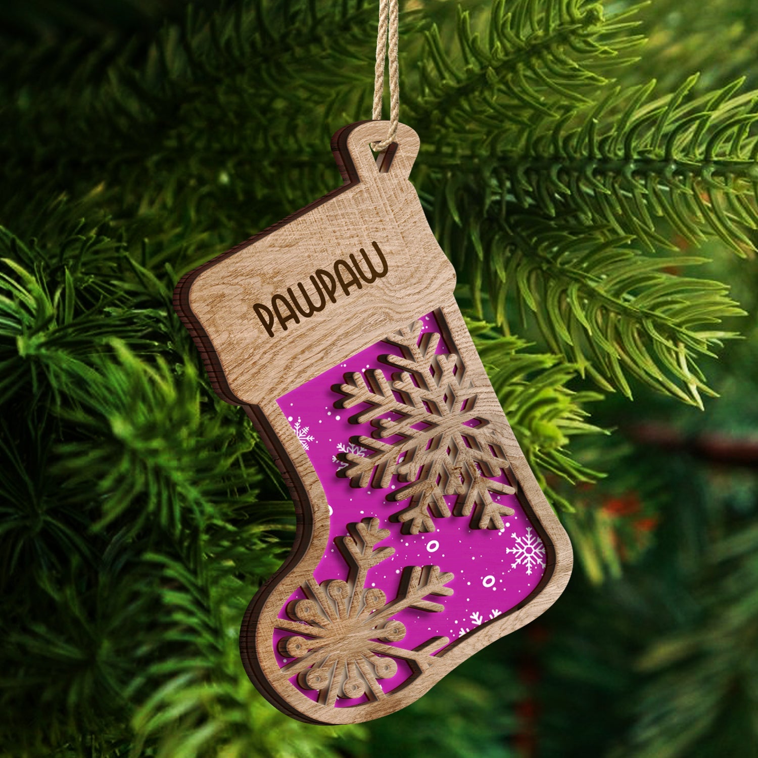 Snowflakes Stocking - Christmas Gift For The Loved One - Personalized 2-Layered Wooden Ornament ORNA1210