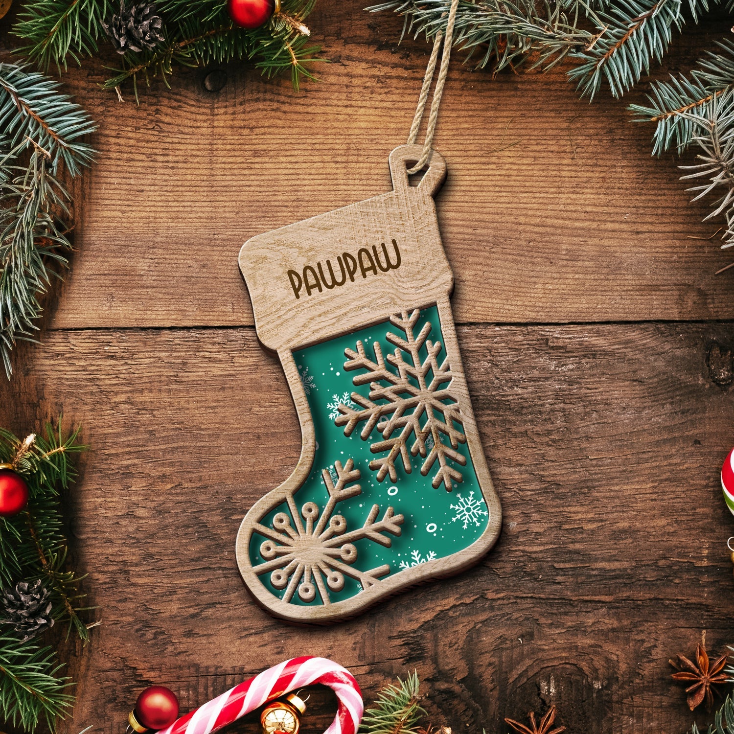 Snowflakes Stocking - Christmas Gift For The Loved One - Personalized 2-Layered Wooden Ornament ORNA1210