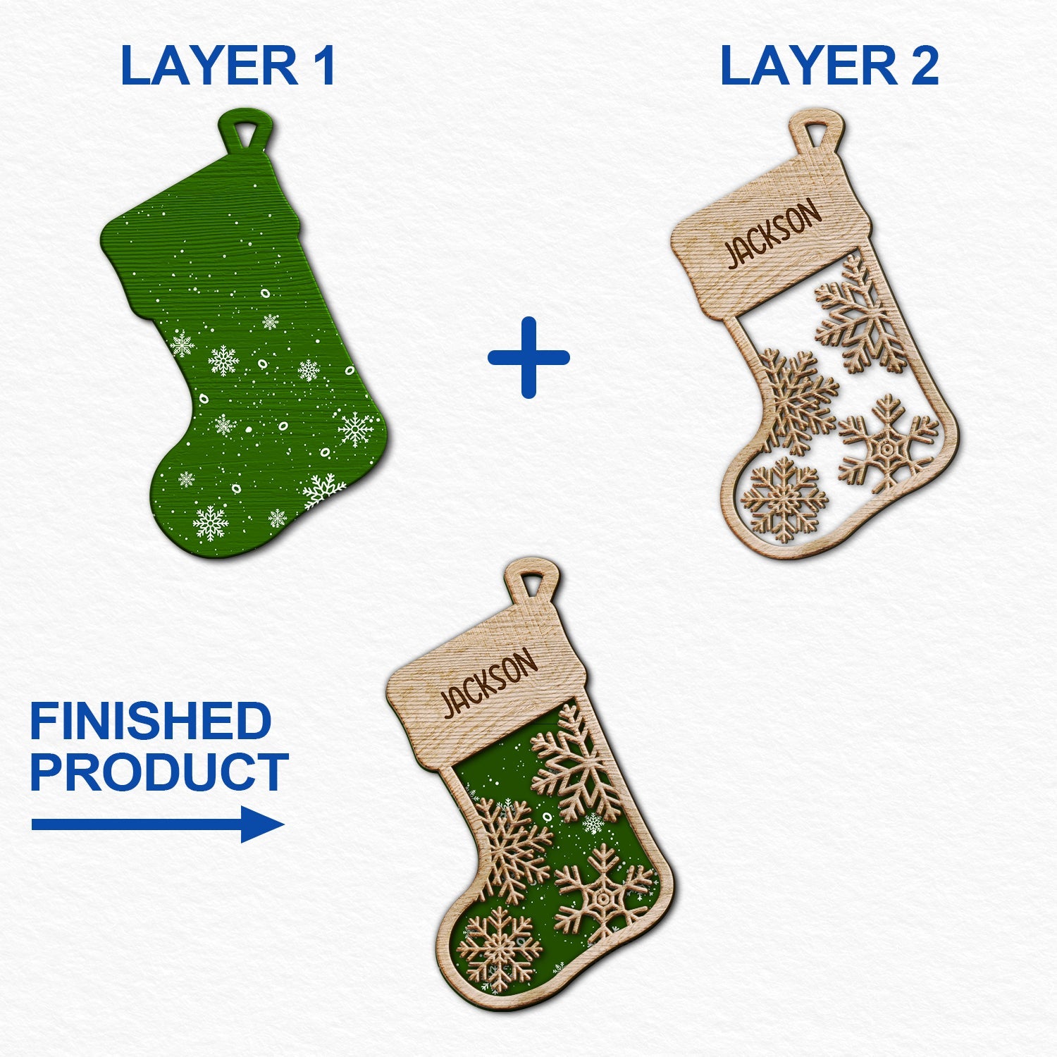 Snowflakes Stocking - Christmas Gift For The Loved One - Personalized 2-Layered Wooden Ornament ORNA1210
