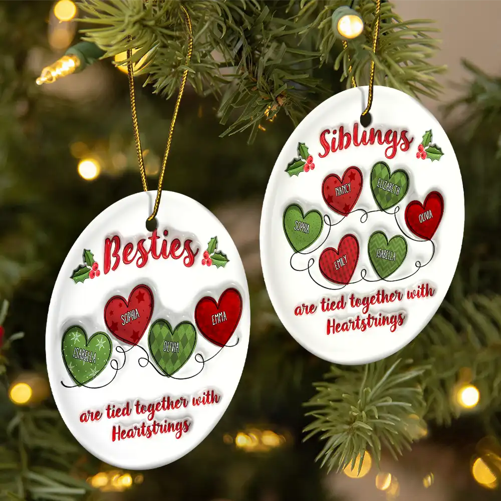 Besties Friends Are Tied Together With Heartstrings - 3D Inflated Effect Printed Ornament, Personalized Circle Ceramic Ornament ORNA1210