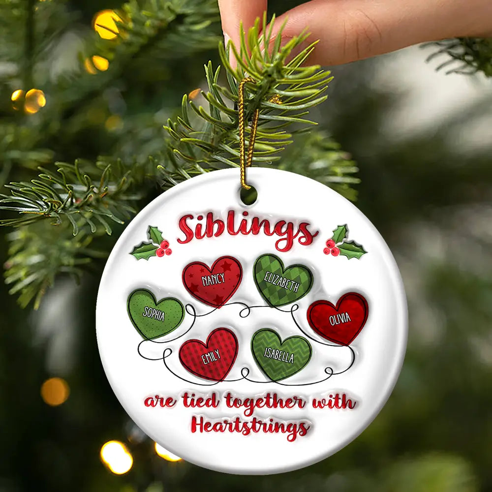 Besties Friends Are Tied Together With Heartstrings - 3D Inflated Effect Printed Ornament, Personalized Circle Ceramic Ornament ORNA1210