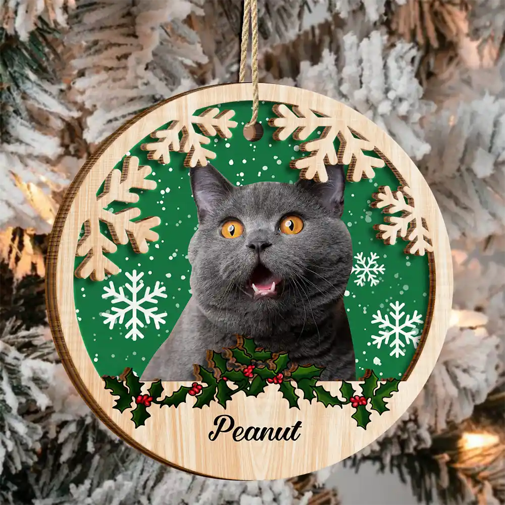 Custom Photo Cat Dog Christmas - Personalized 2-Layered Wooden Ornament ORNA1210