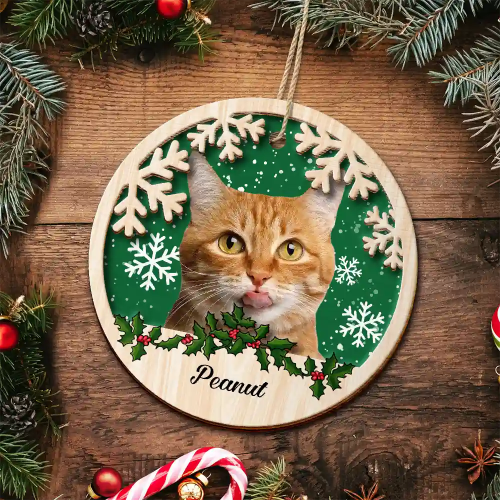 Custom Photo Cat Dog Christmas - Personalized 2-Layered Wooden Ornament ORNA1210