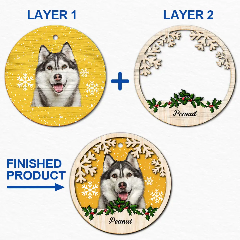 Custom Photo Cat Dog Christmas - Personalized 2-Layered Wooden Ornament ORNA1210
