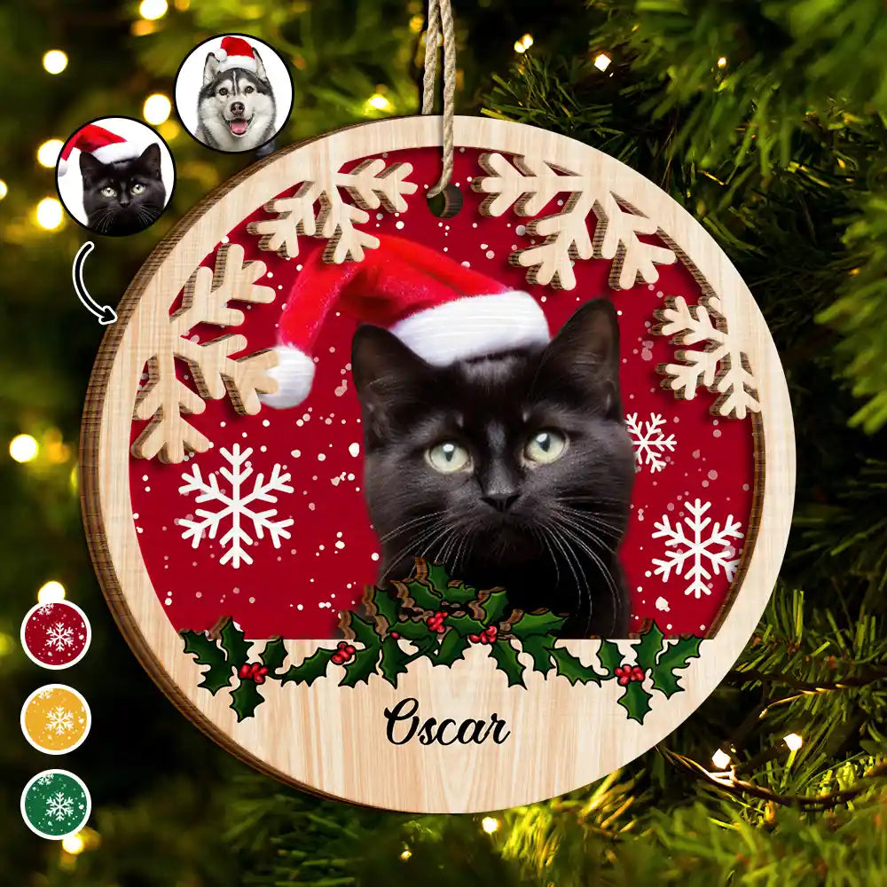 Custom Photo Cat Dog Christmas - Personalized 2-Layered Wooden Ornament ORNA1210