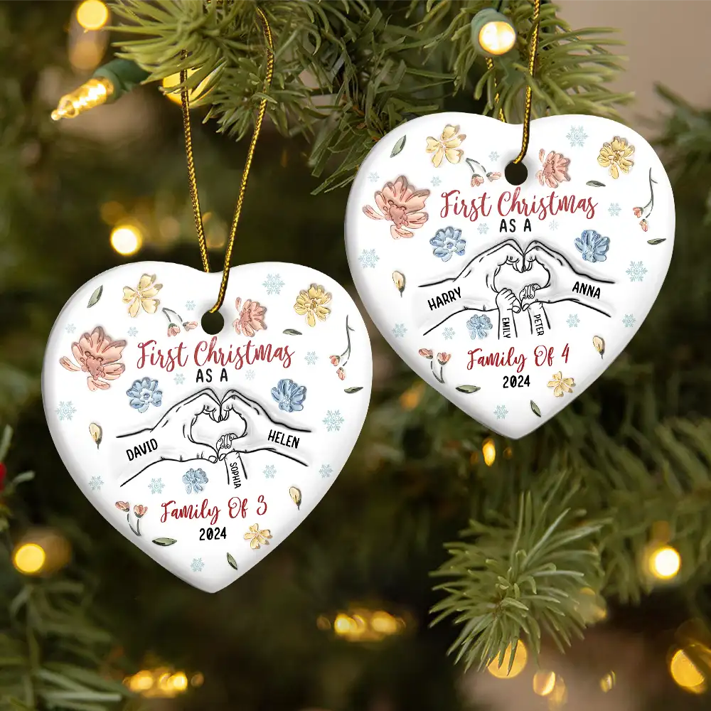 First Christmas As A Family As - 3D Inflated Effect Printed Ornament, Personalized Heart Ceramic Ornament ORNA1210