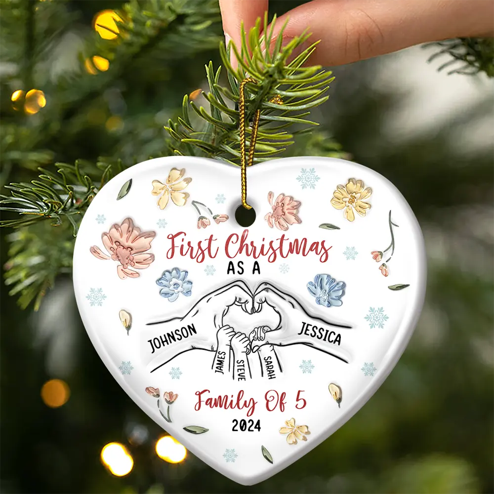 First Christmas As A Family As - 3D Inflated Effect Printed Ornament, Personalized Heart Ceramic Ornament ORNA1210