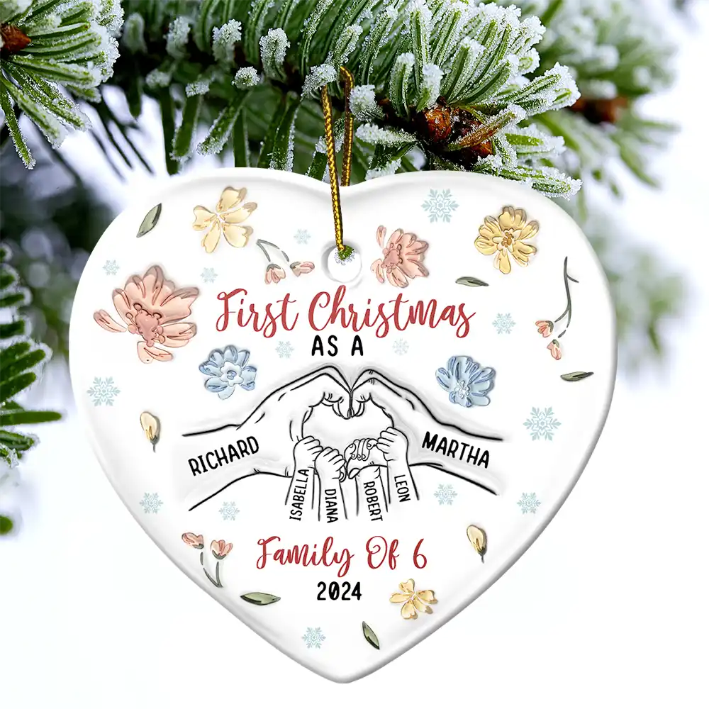 First Christmas As A Family As - 3D Inflated Effect Printed Ornament, Personalized Heart Ceramic Ornament ORNA1210