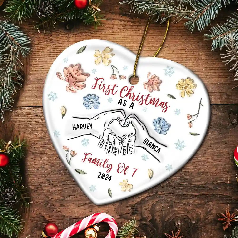 First Christmas As A Family As - 3D Inflated Effect Printed Ornament, Personalized Heart Ceramic Ornament ORNA1210